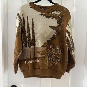 Rare Vintage Calro Valentino Polo‎ Games Sweater Men's Graphic Knit Pullover
